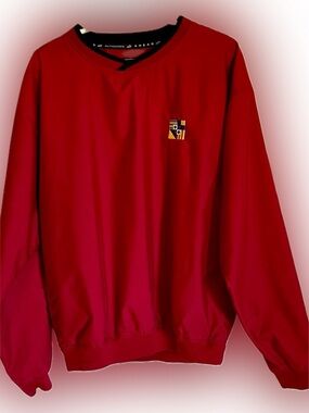 Vintage Y2K Ahead Authentics Red V-Neck Golf Pullover Windshirt Size M